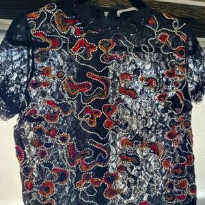 Black Lace Detailed stitch top with full zip back from  Zara